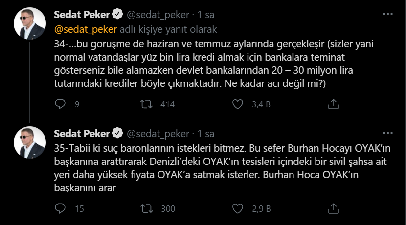 Sedat Peker'den yeni iddialar: Zindaşti, Burhan Kuzu, Ümitcan Uygun, Aleyna Çakır...