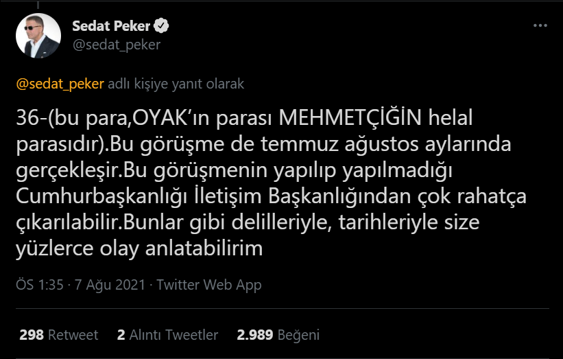 Sedat Peker'den yeni iddialar: Zindaşti, Burhan Kuzu, Ümitcan Uygun, Aleyna Çakır...