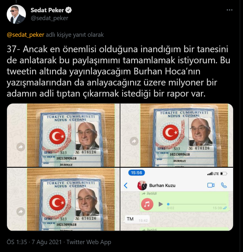 Sedat Peker'den yeni iddialar: Zindaşti, Burhan Kuzu, Ümitcan Uygun, Aleyna Çakır...