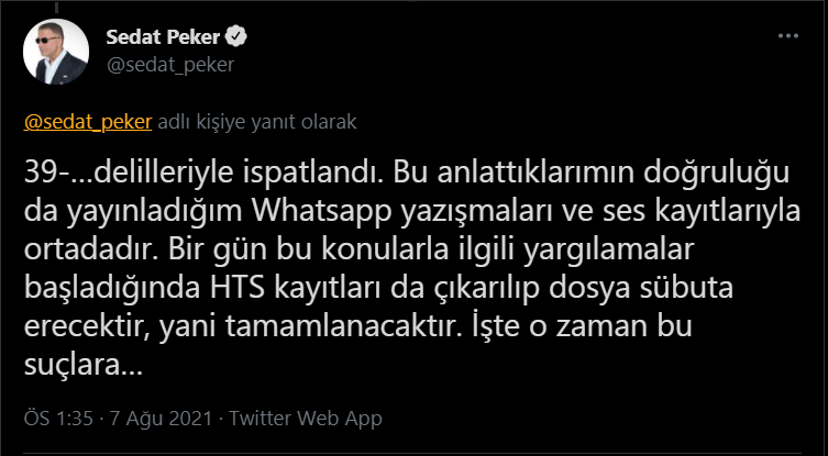 Sedat Peker'den yeni iddialar: Zindaşti, Burhan Kuzu, Ümitcan Uygun, Aleyna Çakır...