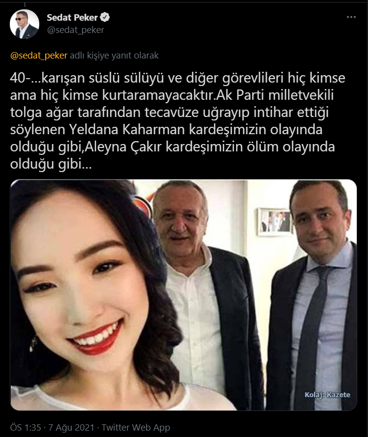 Sedat Peker'den yeni iddialar: Zindaşti, Burhan Kuzu, Ümitcan Uygun, Aleyna Çakır...