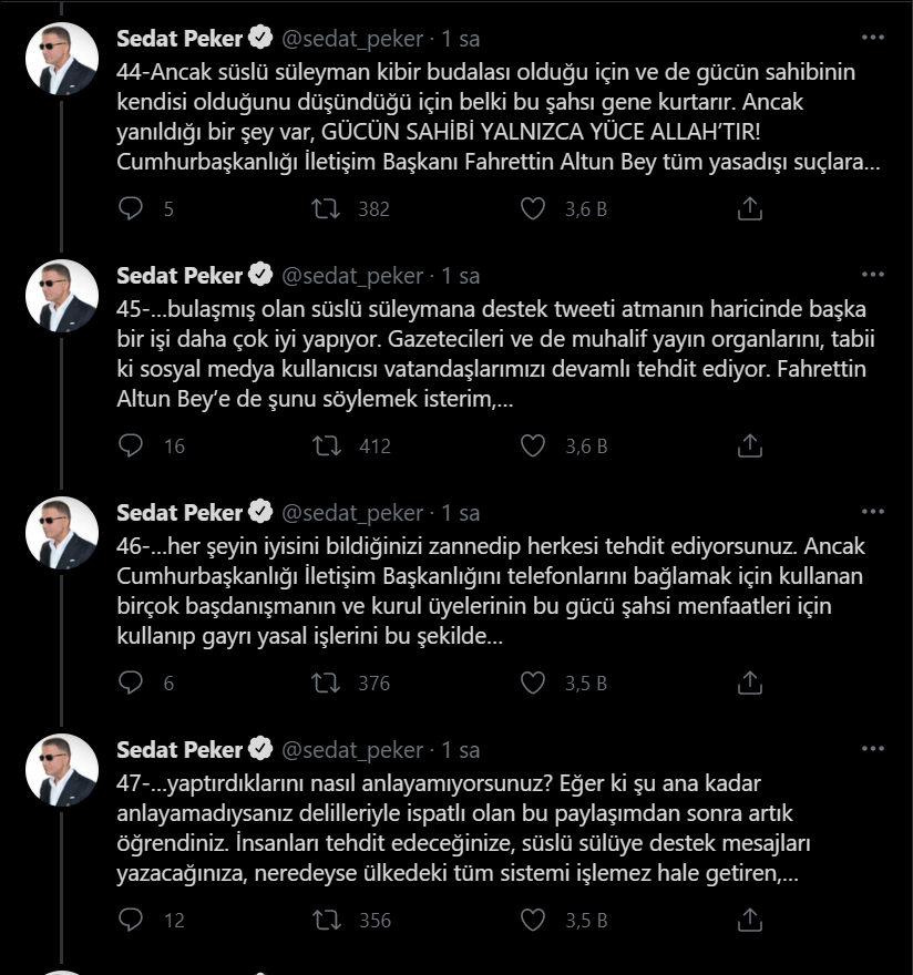 Sedat Peker'den yeni iddialar: Zindaşti, Burhan Kuzu, Ümitcan Uygun, Aleyna Çakır...