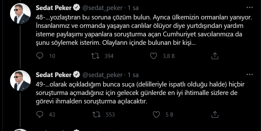 Sedat Peker'den yeni iddialar: Zindaşti, Burhan Kuzu, Ümitcan Uygun, Aleyna Çakır...