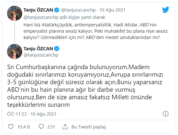 Bolu Belediye Başkanı Özcan'dan Cumhurbaşkanı Erdoğan'a: Avrupa sınırlarımızı süresiz olarak açın