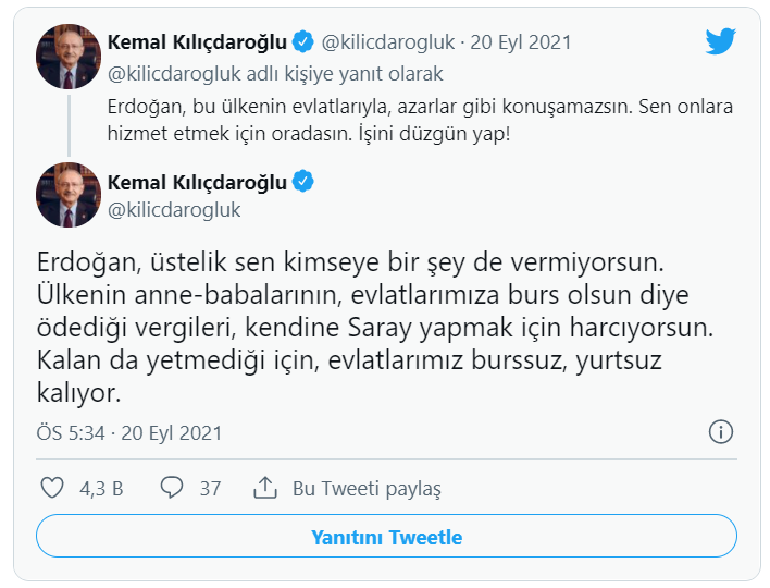 Kılıçdaroğlu’ndan Erdoğan’a: Sarayını yurt yapmayı düşüneceğim