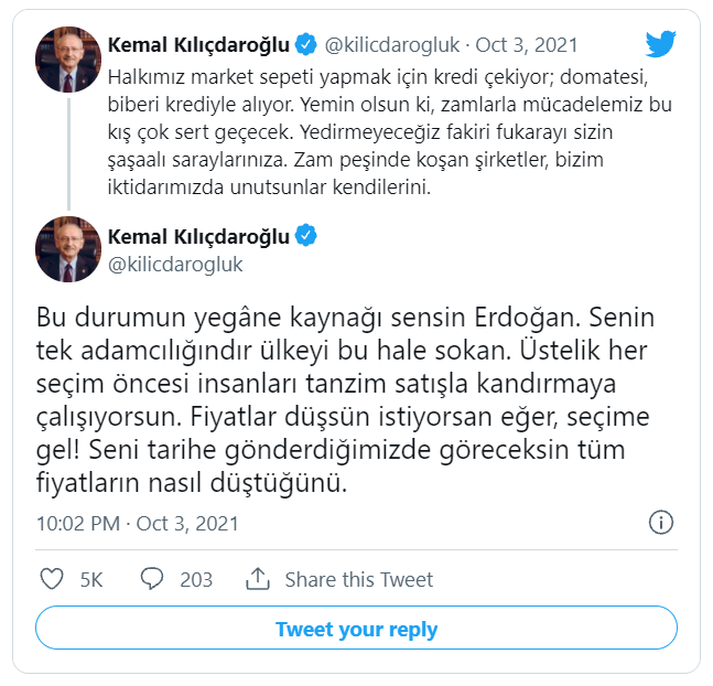 Kılıçdaroğlu’ndan Erdoğan’a: Fiyatlar düşsün istiyorsan eğer, seçime gel