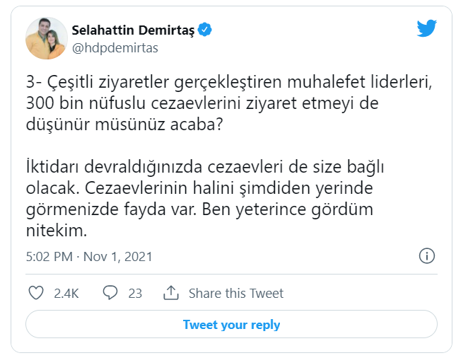 Demirtaş: Edirne Cezaevi 20 gündür protestolarla inliyor, duyuyor musunuz?