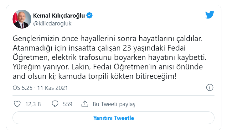 Atanamadığı için inşaatta çalışan öğretmen Fedai Altun elektrik akımına kapılarak yaşamını yitirdi