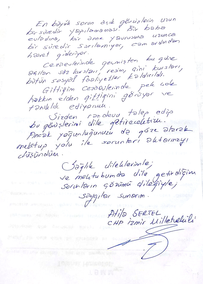 CHP’li Sertel’den Adalet Bakanı Gül’e mektup “Sorunları çözmek asli görevinizdir”