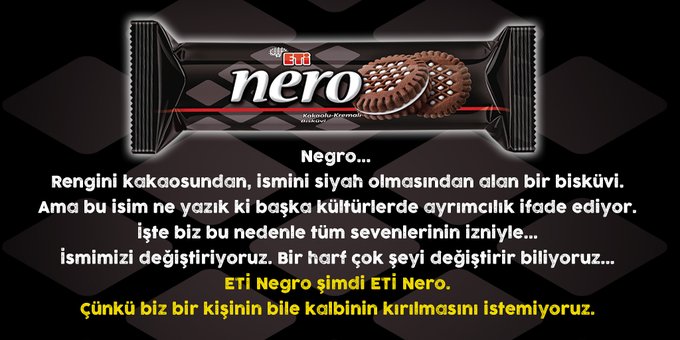 ‘Negro’ bisküvinin adı değişti