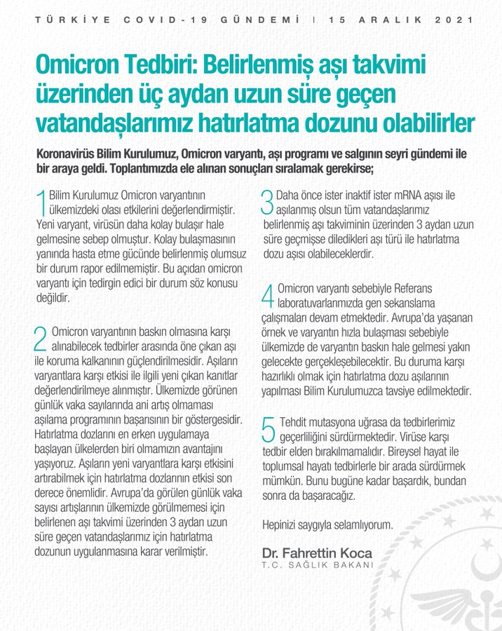 Bilim Kurulu sonrası flaş açıklama... Aşı takviminde kritik detay! 3 ay geçen hatırlatma dozu yaptırabilecek