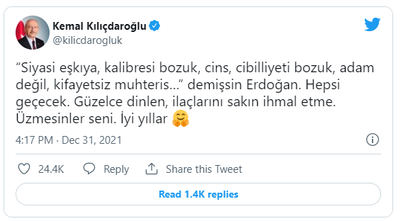 Kılıçdaroğlu'ndan Erdoğan'a 'eşkıya' yanıtı: Hepsi geçecek, güzelce dinlen, ilaçlarını sakın ihmal etme