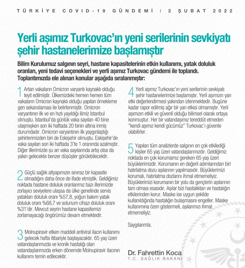 Sağlık Bakanı Koca: Molnupiravir etken maddeli antiviral ilacın kullanımına başlanıyor