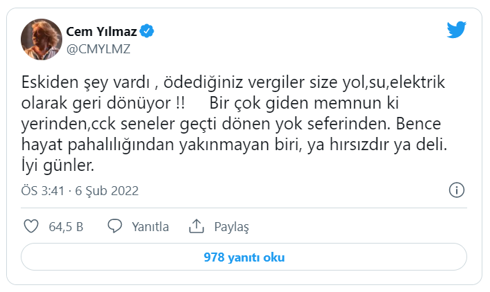 Cem Yılmaz: Bence hayat pahalılığından yakınmayan biri, ya hırsızdır ya deli