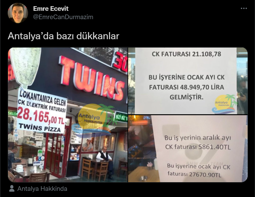 Esnaf, faturaları camlarına asarak elektrik zammına tepki gösteriyor