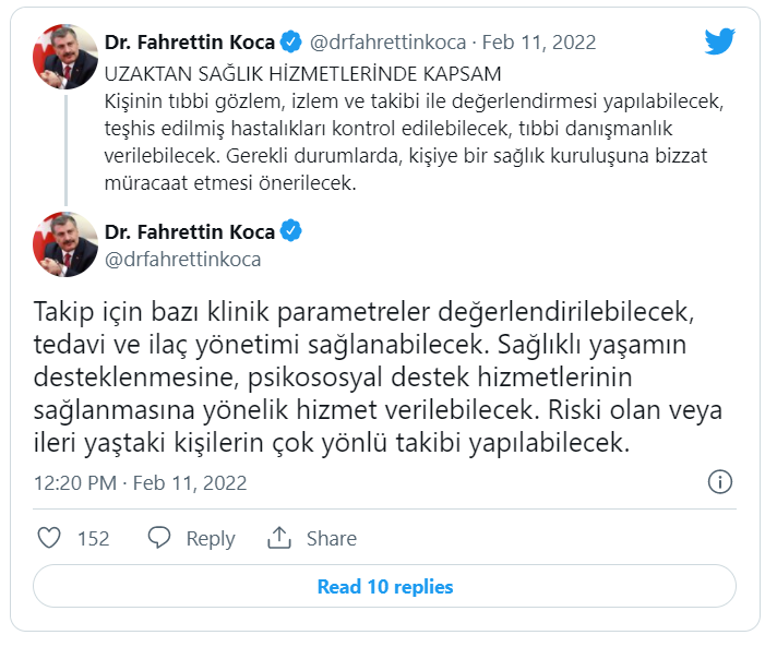 Bakan Koca'dan 'Uzaktan Sağlık Hizmeti' açıklaması