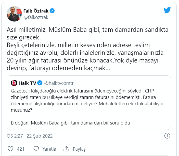 CHP’den Erdoğan’a “Müslüm Baba” yanıtı: “Milletimiz sandıkta tam damardan size girecek”