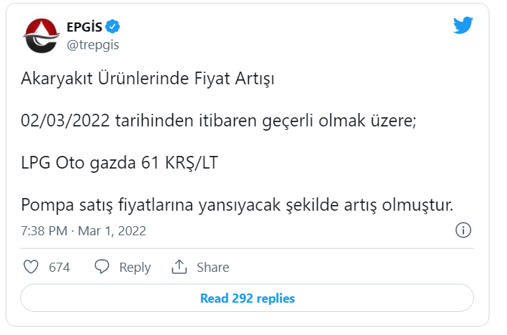 LPG'ye 61 kuruş zam