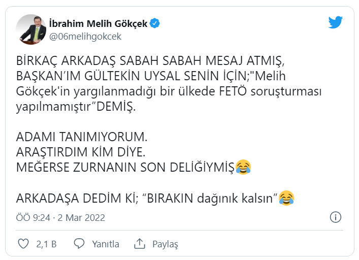 DP liderinden Gökçek'e FETÖ çıkışı: "Onun yargılanmadığı bir ülkede soruşturma yapılmamıştır"