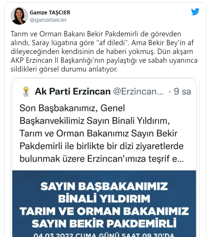Pakdemirli ‘görevinden af dilediğinden kendisinin de haberi yokmuş’