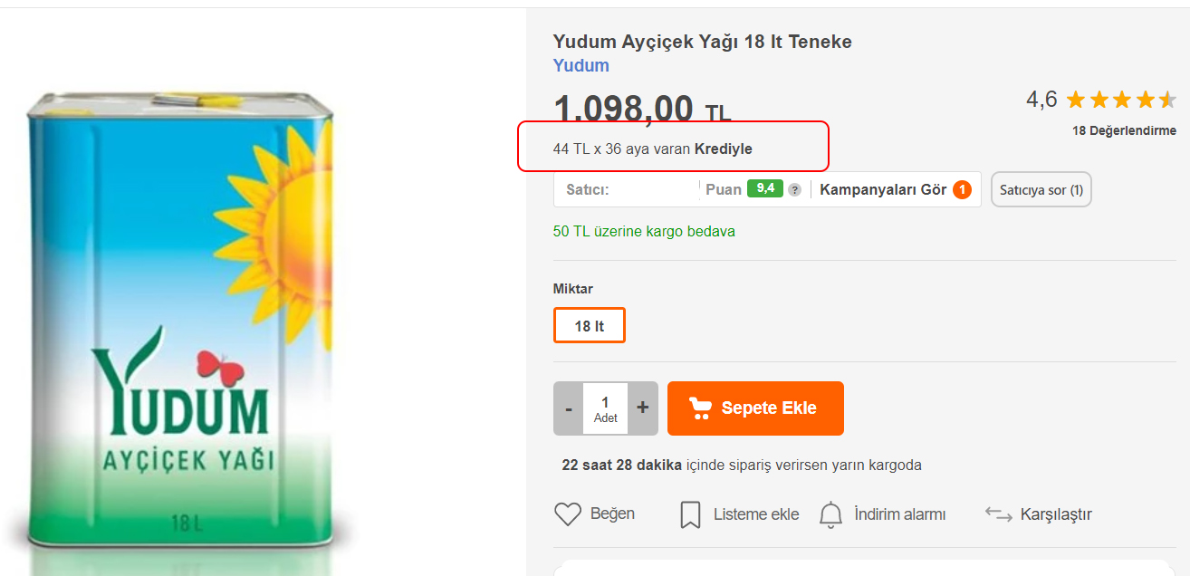İnternette 36 ay taksitle ayçiçek yağı satışı!