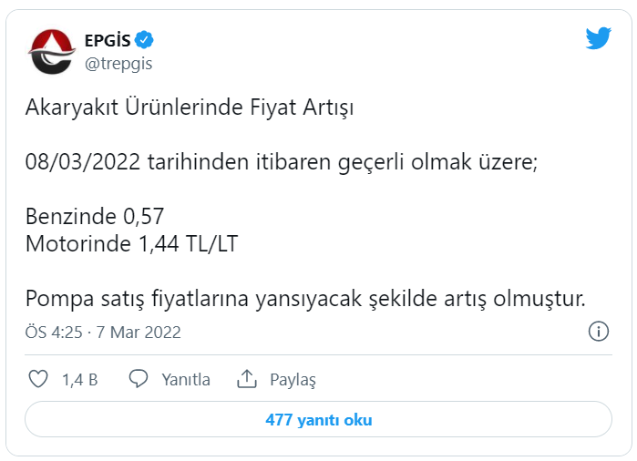 EPGİS duyurdu: Benzin ve motorine zam!