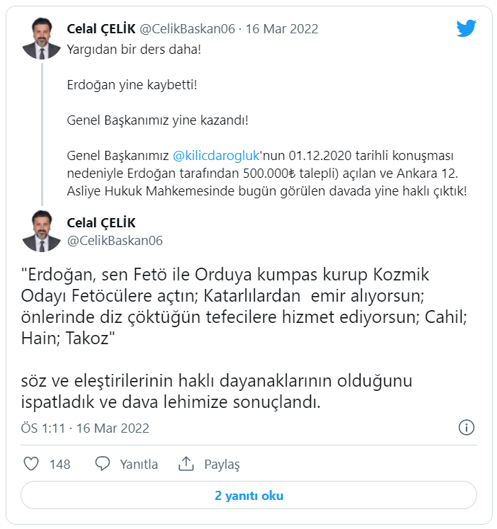 Erdoğan, Kılıçdaroğlu'na açtığı davayı kaybetti