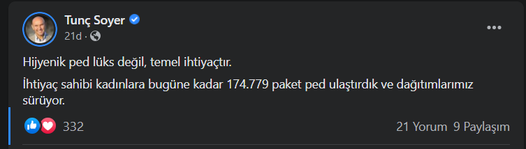 Soyer, “Hijyenik ped lüks değil, temel ihtiyaçtır”