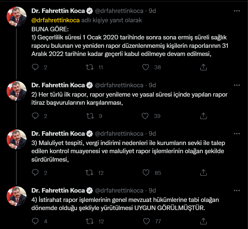 Fahrettin Koca'dan 'sağlık raporu' açıklaması