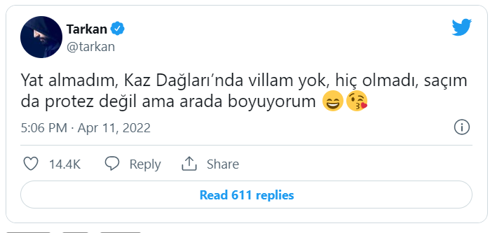 Tarkan'dan "80 milyon TL'ye yat aldı" haberlerine esprili yanıt