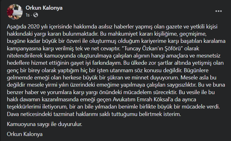 Kalonya haberi mahkumiyet getirdi