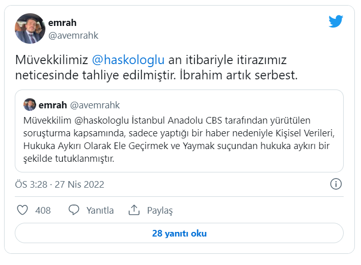 İbrahim Haskoloğlu tahliye edildi