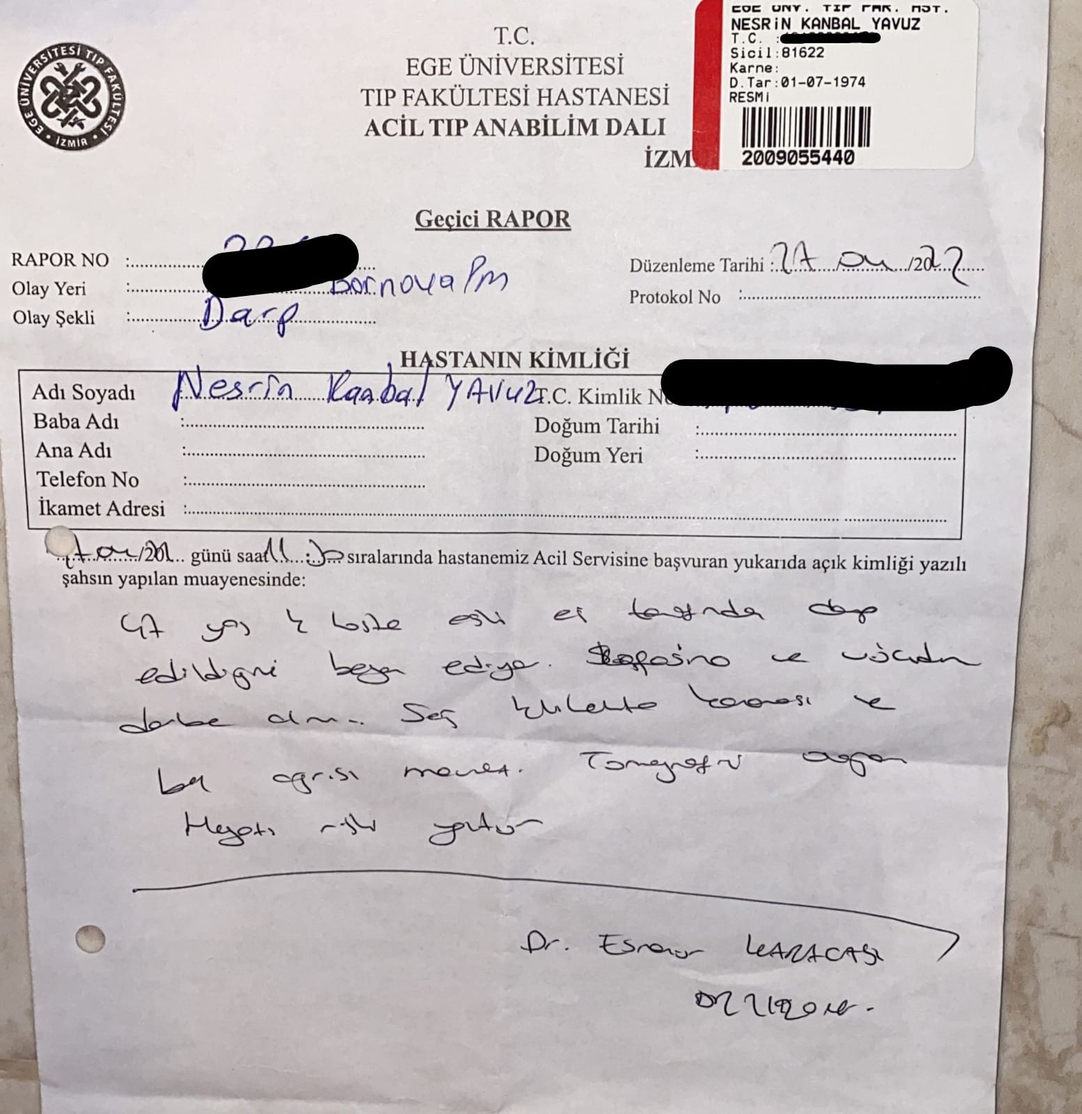İzmir'de hastane içerisinde, doktordan doktor eşine şiddet