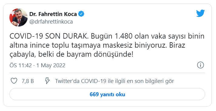 Bakan Koca: “Vaka sayısı binin altına inince toplu taşımaya maskesiz biniyoruz, belki de bayram dönüşünde”