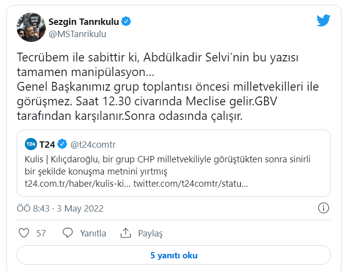 Tanrıkulu'ndan Selvi'ye 'tıpış tıpış' yanıtı: Tamamen manipülasyon