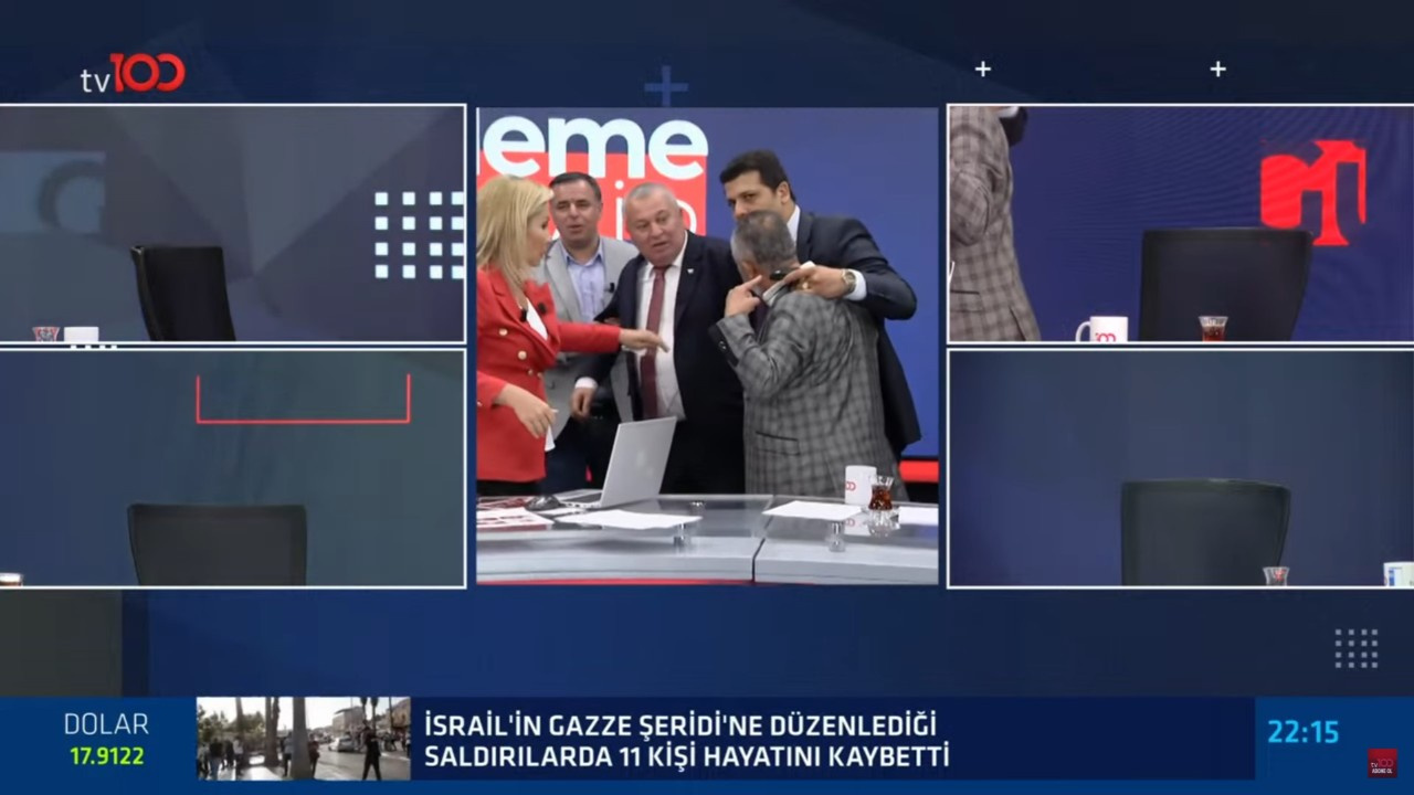 TV100: Yayının kesildiği anlarda Cemal Enginyurt'un koruması gazeteci Latif Şimşek'i darp etti