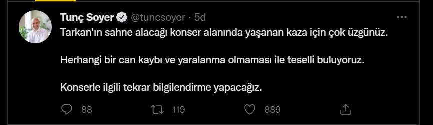 Tarkan İçin Kurulan Sahne çöktü