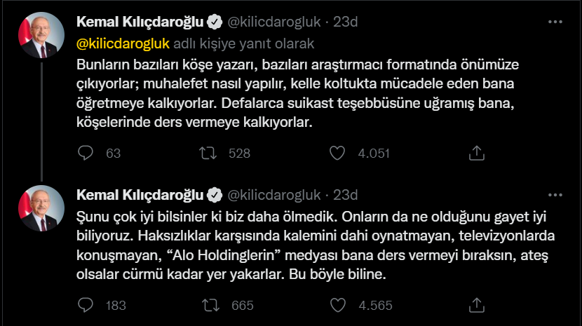 Kılıçdaroğlu'ndan sert çıkış: 'Alo Holdinglerin' medyası bana ders vermeyi bıraksın