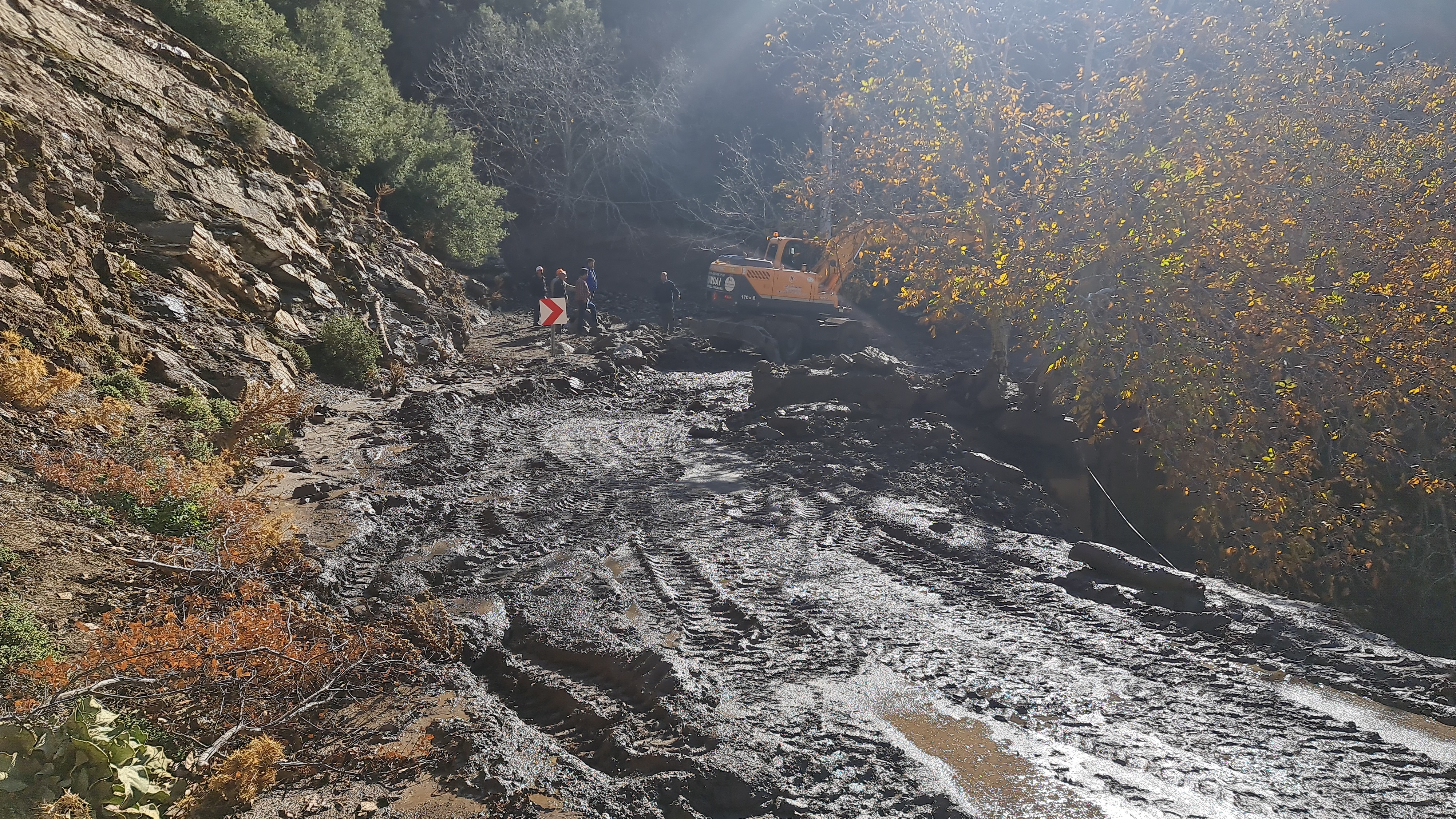 İzmir'de aşırı yağış sonrası oluşan heyelan yolu kapattı