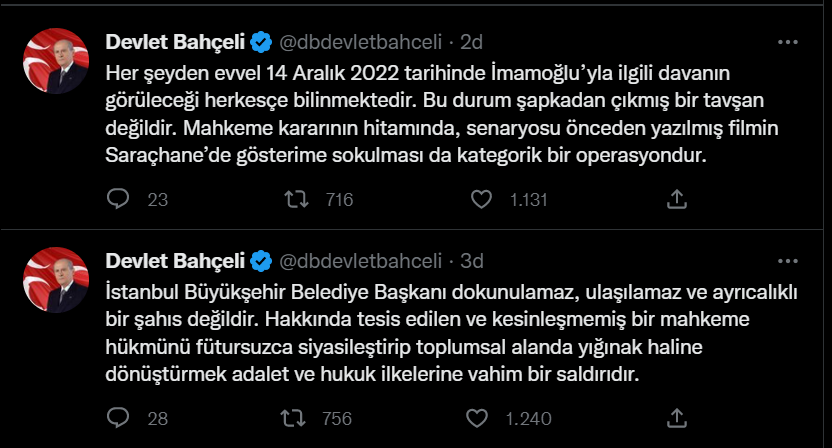 Bahçeli'den İmamoğlu açıklaması: Fırsatçılara gün doğmuştur