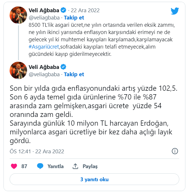 Erdoğan’a asgari ücret tepkileri: Sen 8 bin patronun sözcüsüsün