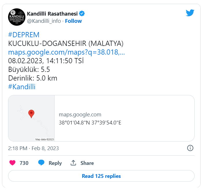 Malatya'da 5.5 büyüklüğünde deprem meydana geldi