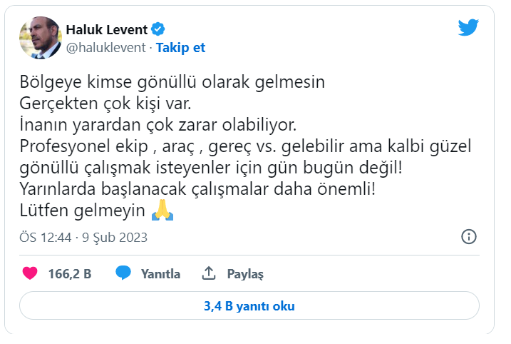 Haluk Levent: Bölgeye kimse gönüllü gelmesin, yarardan çok zararı olabiliyor