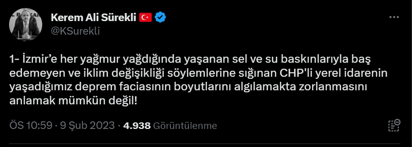 Başkan Sürekli’den Soyer’in deprem eleştirilerine yanıt geldi