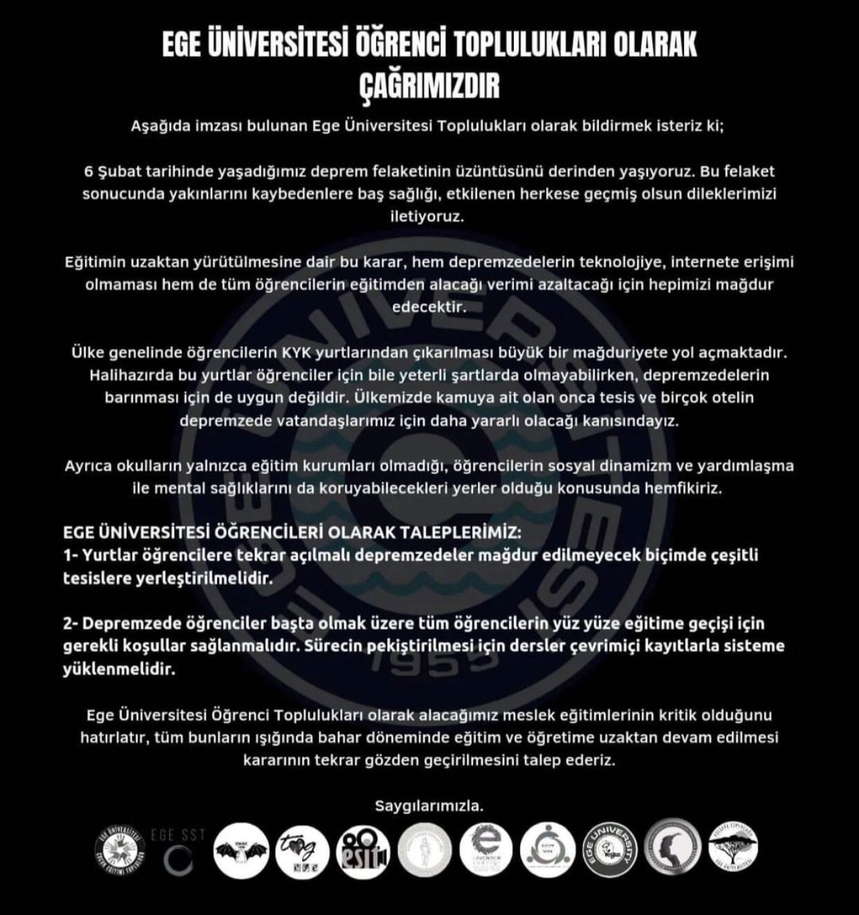 İzmir’de üniversite öğrencilerinden ortak çağrı: Yüz yüze eğitim için tüm koşullar sağlansın