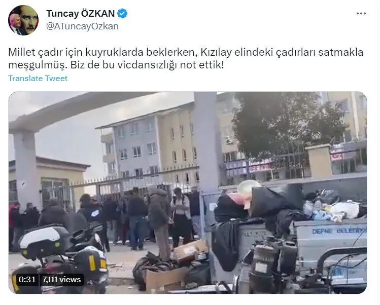 Kızılay'ın çadır satması gündem: 'Neden bağış alıyorlar o zaman?'