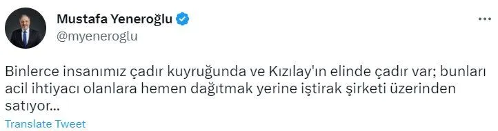 Kızılay'ın çadır satması gündem: 'Neden bağış alıyorlar o zaman?'
