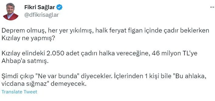 Kızılay'ın çadır satması gündem: 'Neden bağış alıyorlar o zaman?'