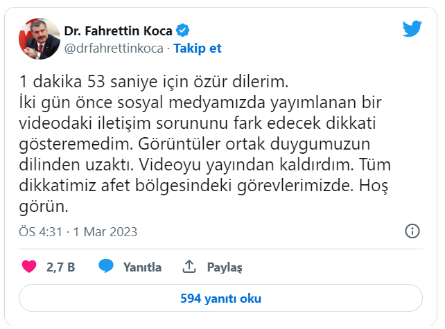 Fahrettin Koca özür diledi, reklamını kaldırdı