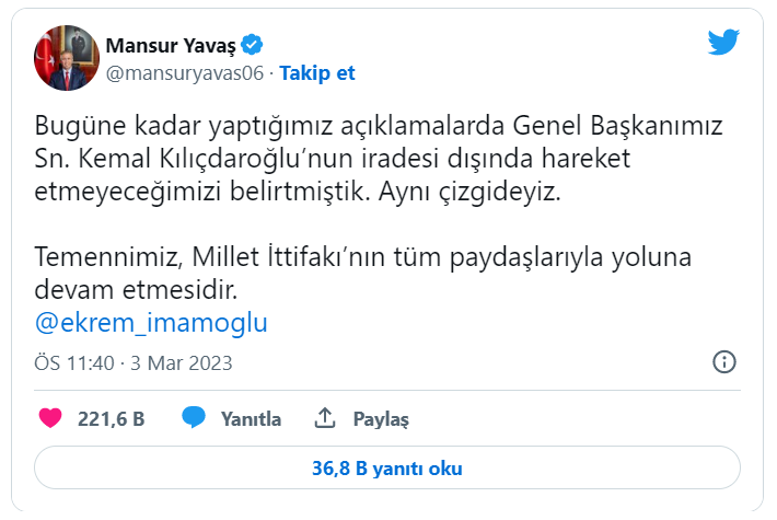 Akşener’in çağrı yaptığı İmamoğlu ve Yavaş’tan açıklama: Genel başkanımızın iradesinin dışında hareket etmeyeceğiz